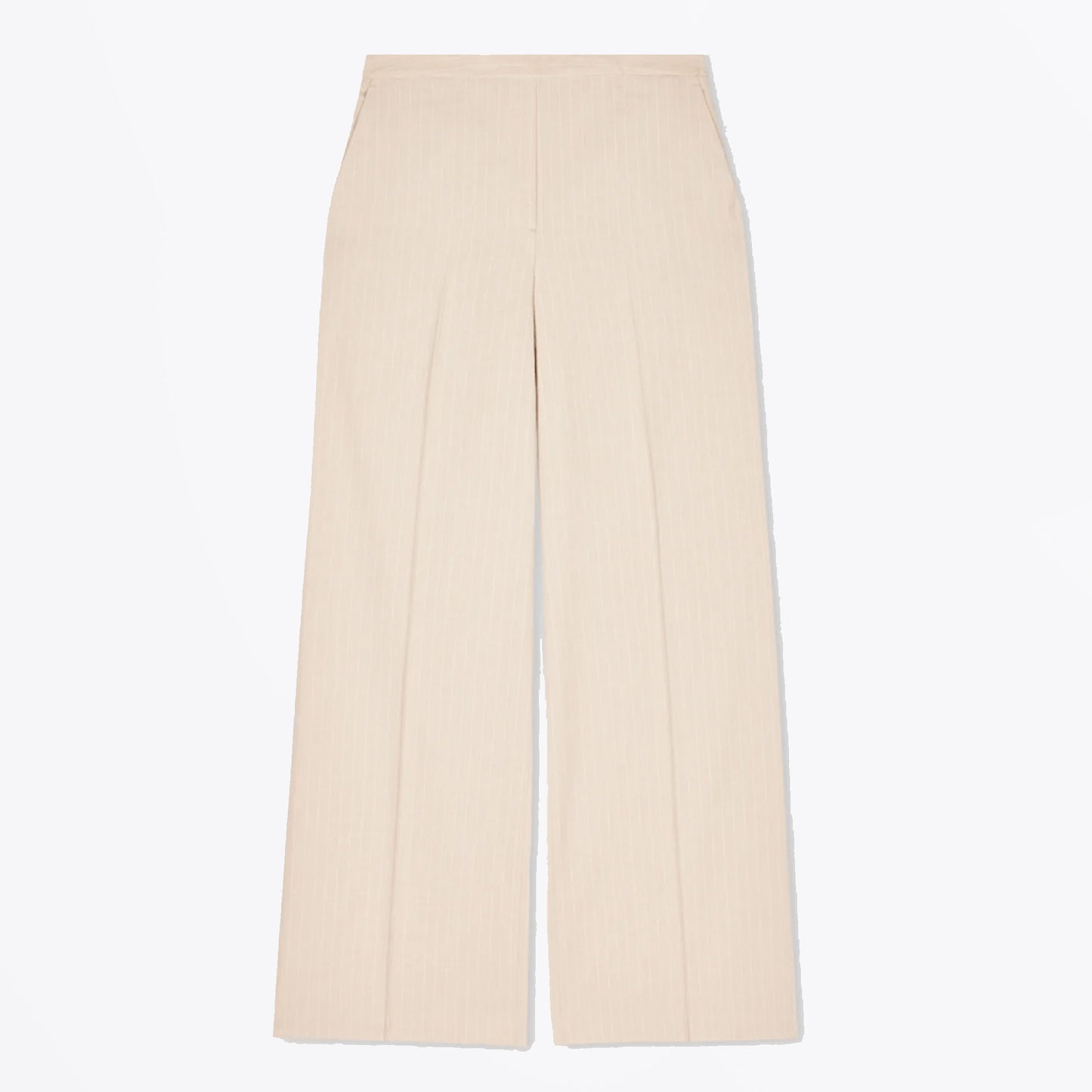 - Wide Leg Pinstripe Trousers - Sand