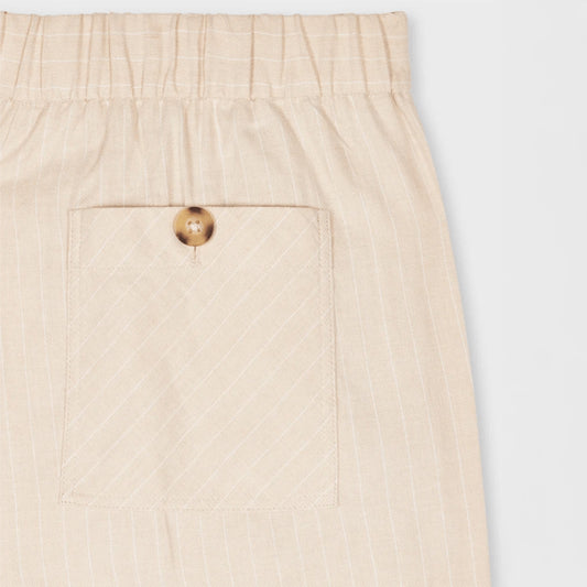 - Wide Leg Pinstripe Trousers - Sand