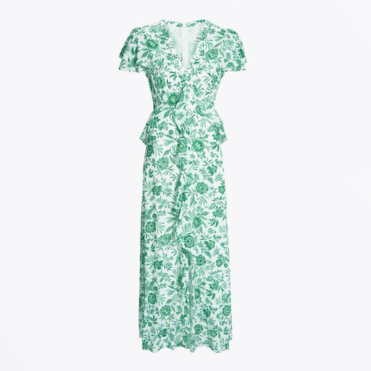 - Vivienne Dress - Green Palm Floral Print