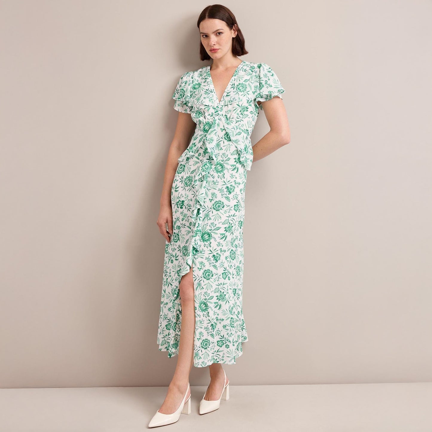 - Vivienne Dress - Green Palm Floral Print