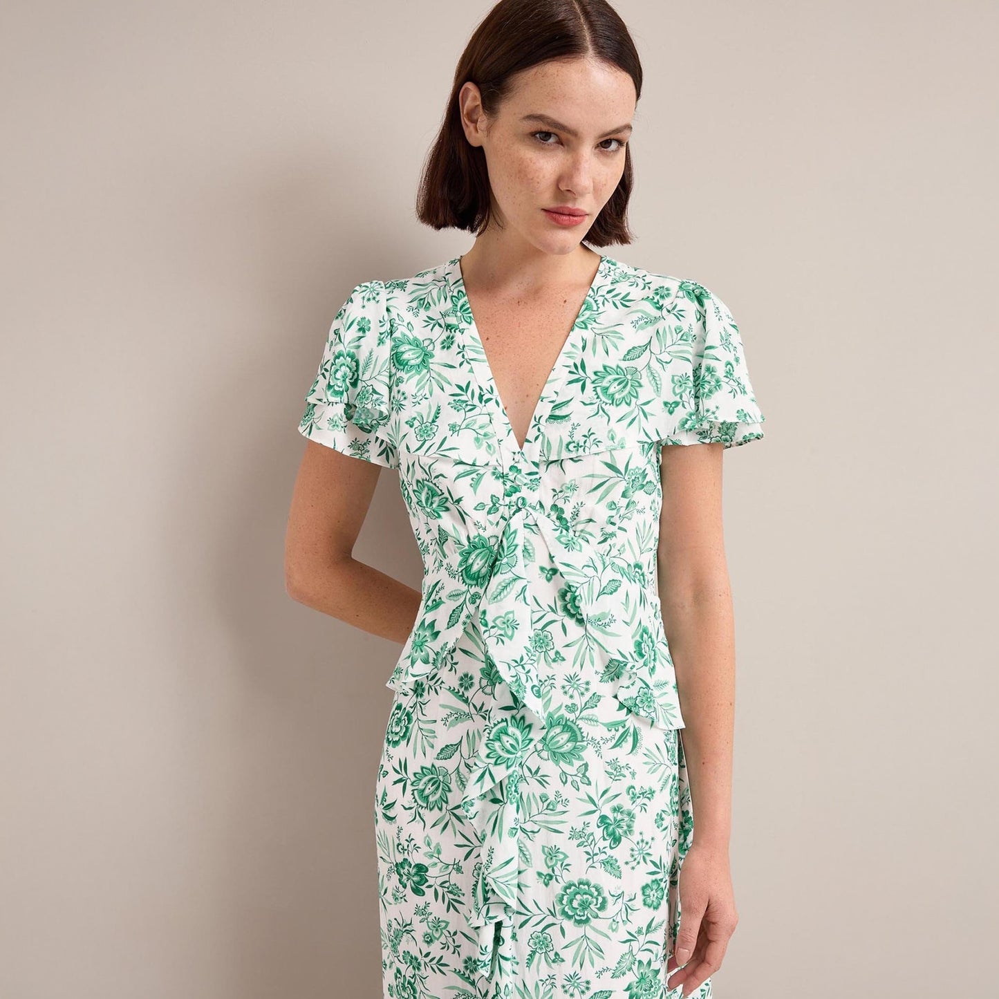 - Vivienne Dress - Green Palm Floral Print