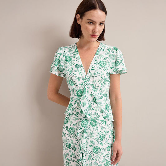 - Vivienne Dress - Green Palm Floral Print