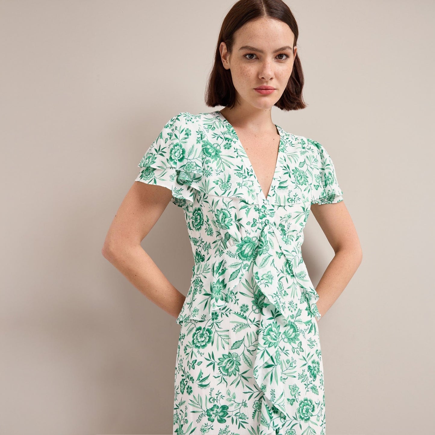 - Vivienne Dress - Green Palm Floral Print