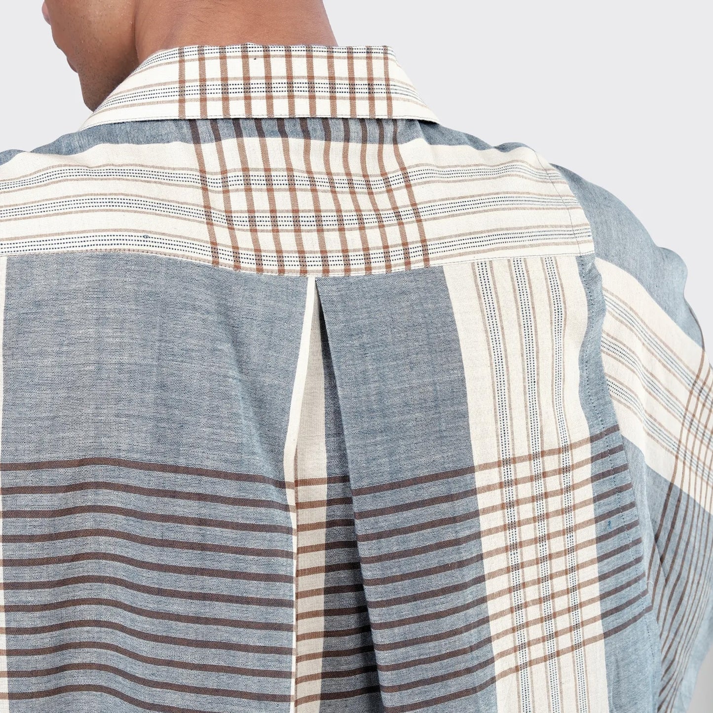 - Yusuke Handwoven Grid Print Short Sleeve Shirt - Blue