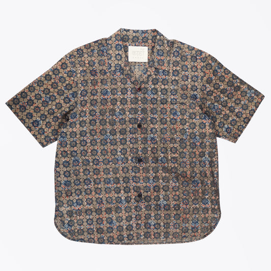 - Ronen Block Print Floral Shirt - Grey