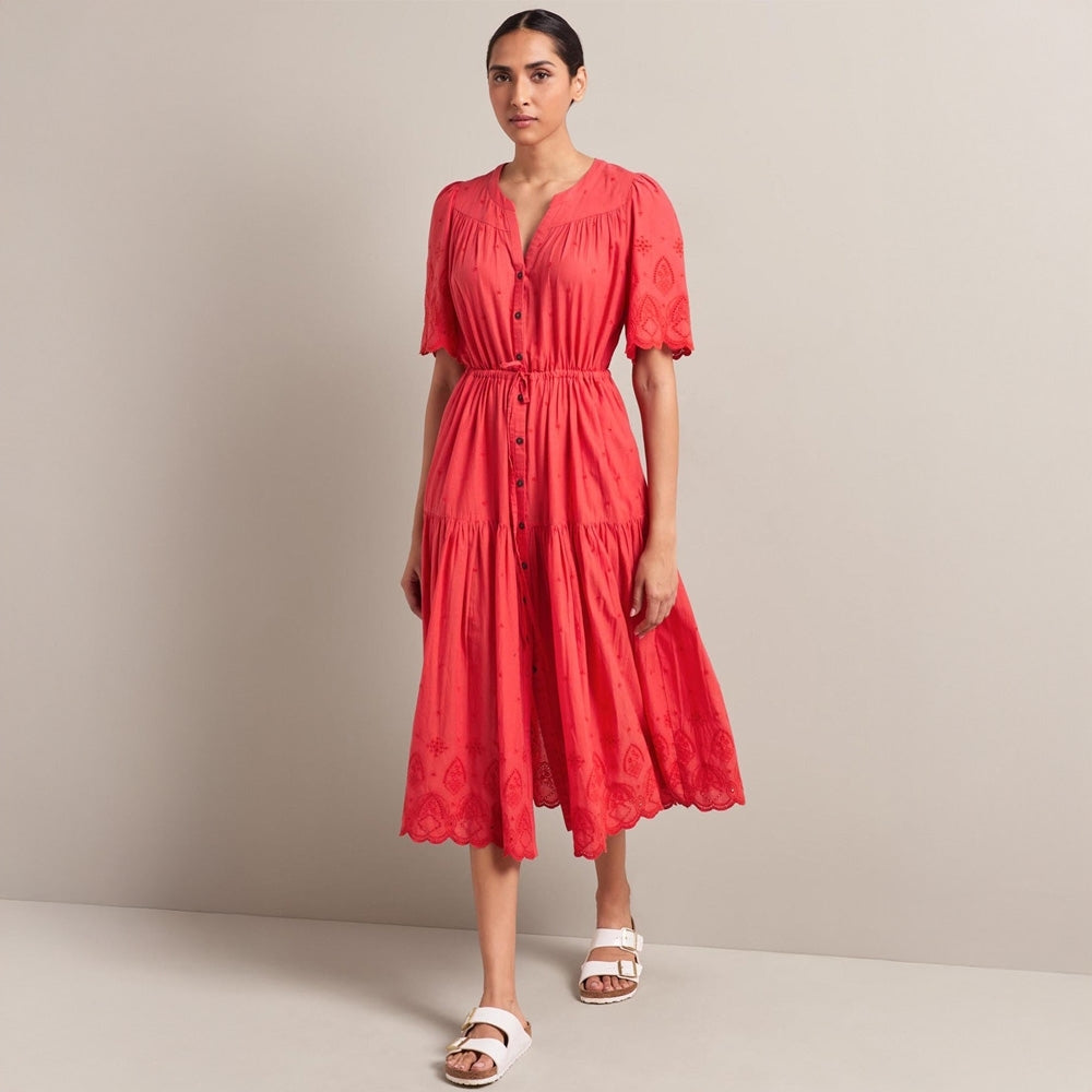 - Nicole Broderie Anglais Dress - Coral