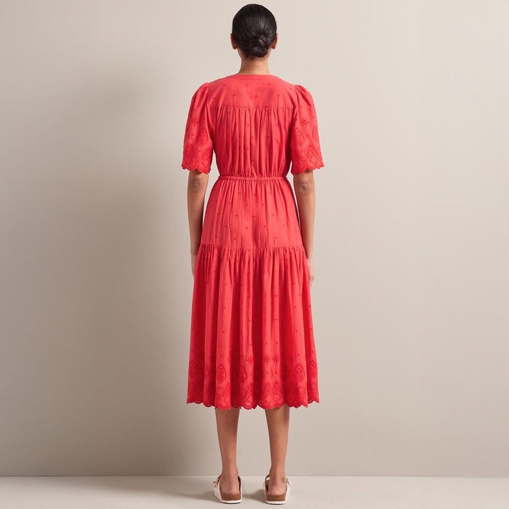 - Nicole Broderie Anglais Dress - Coral