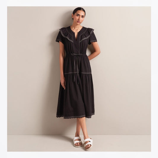 - Nessa Seersucker Maxi Dress - Black