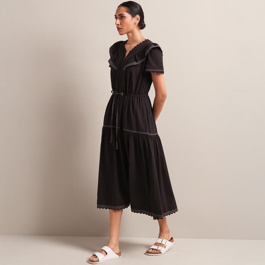 - Nessa Seersucker Maxi Dress - Black