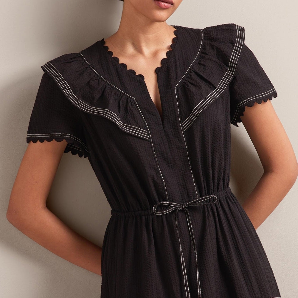 - Nessa Seersucker Maxi Dress - Black