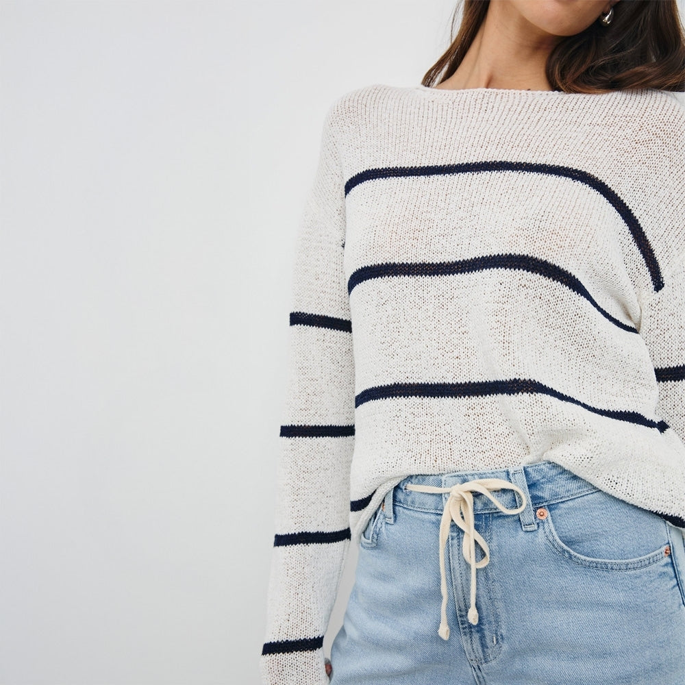 - Evangeline Sweater - Navy White Stripe