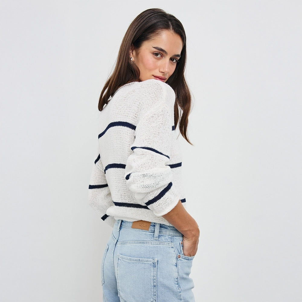 - Evangeline Sweater - Navy White Stripe