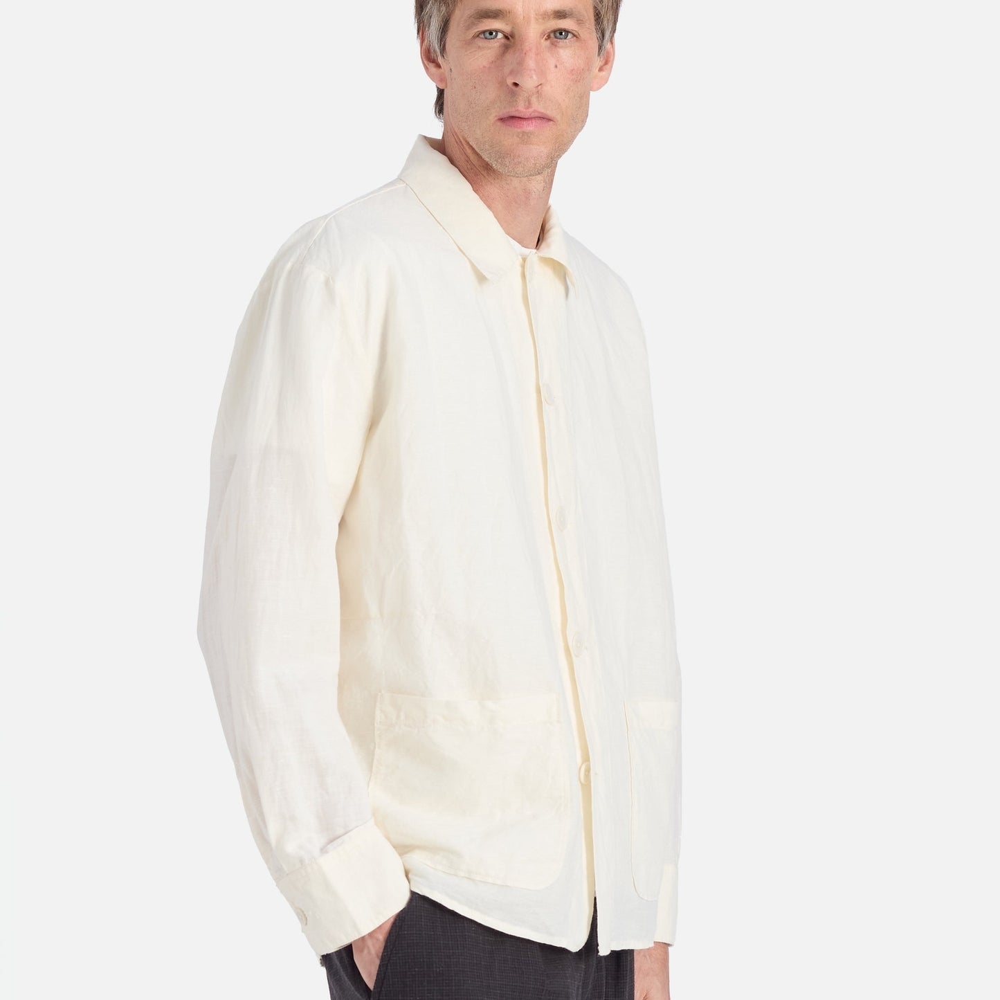 - Linen Cotton Travail Overshirt  - Ecru