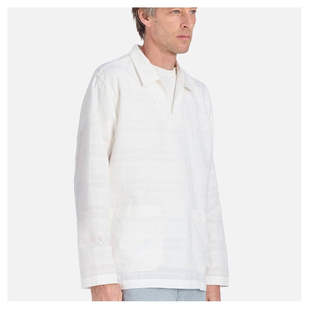 - Deffe Self Stripe Smocked Overshirt - Ecru