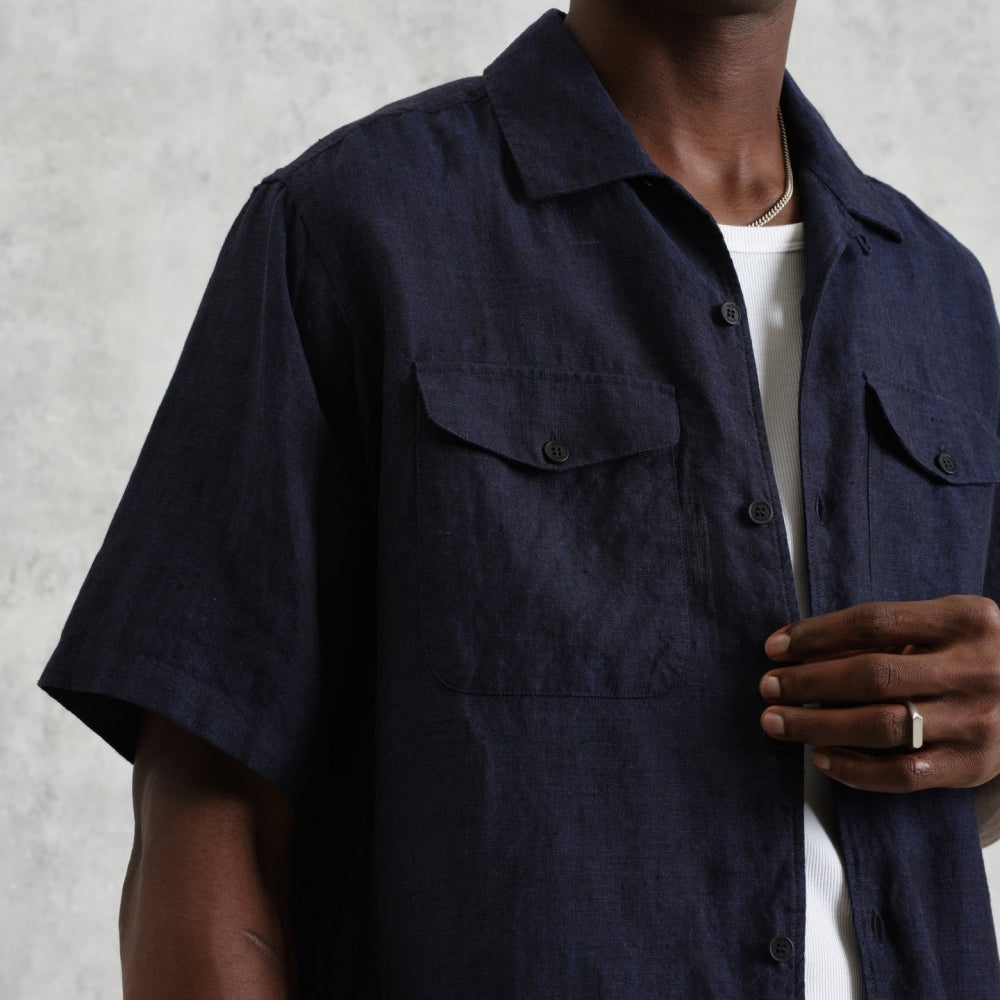 - Bartlett Short Sleeve Linen Shirt - Navy