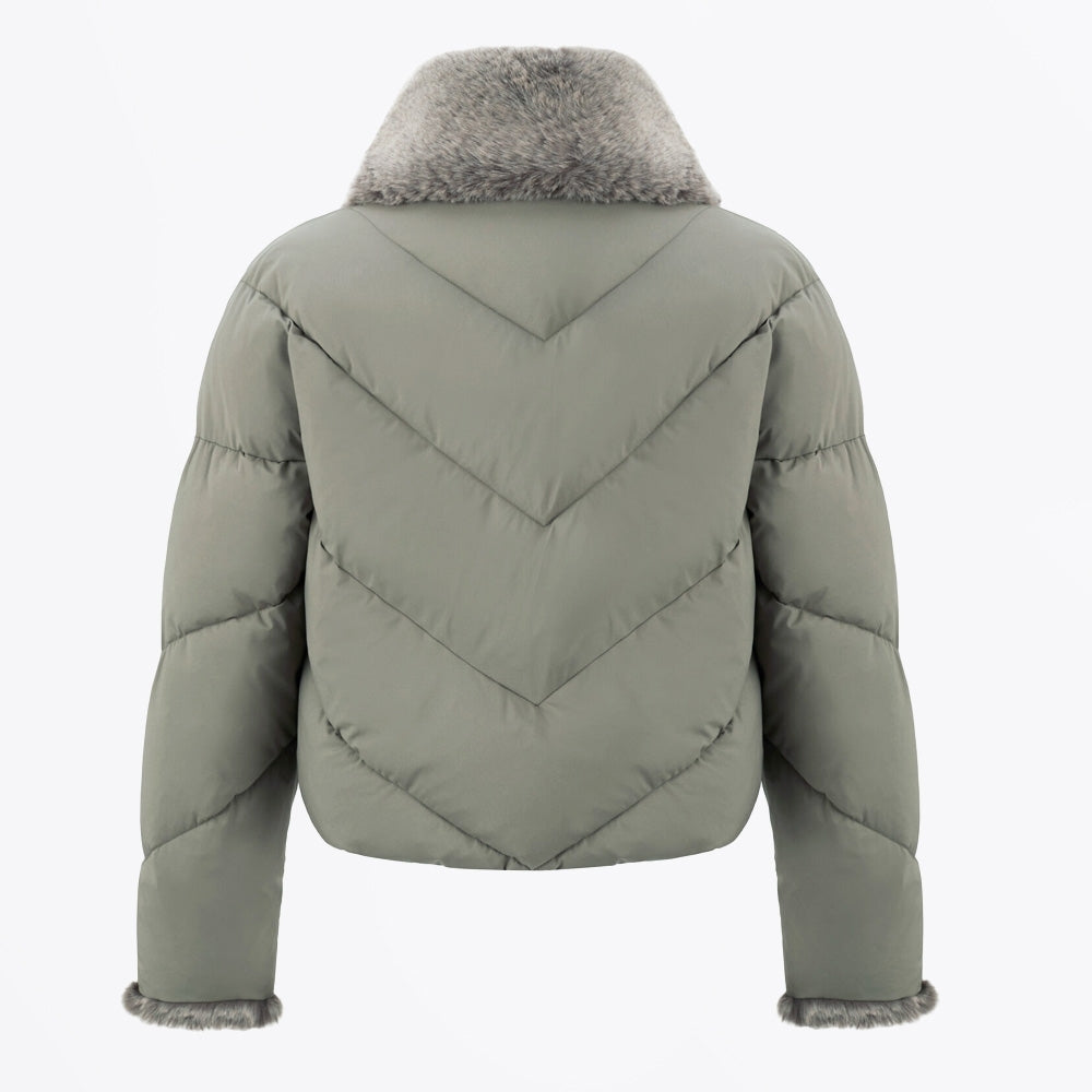 - Short Fur Collar Jacket - Sage