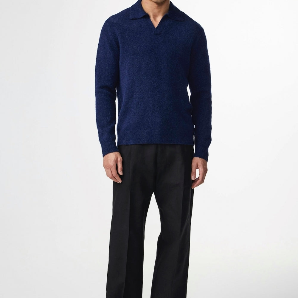 - Hope Boucle Yarn Polo - Navy Blue