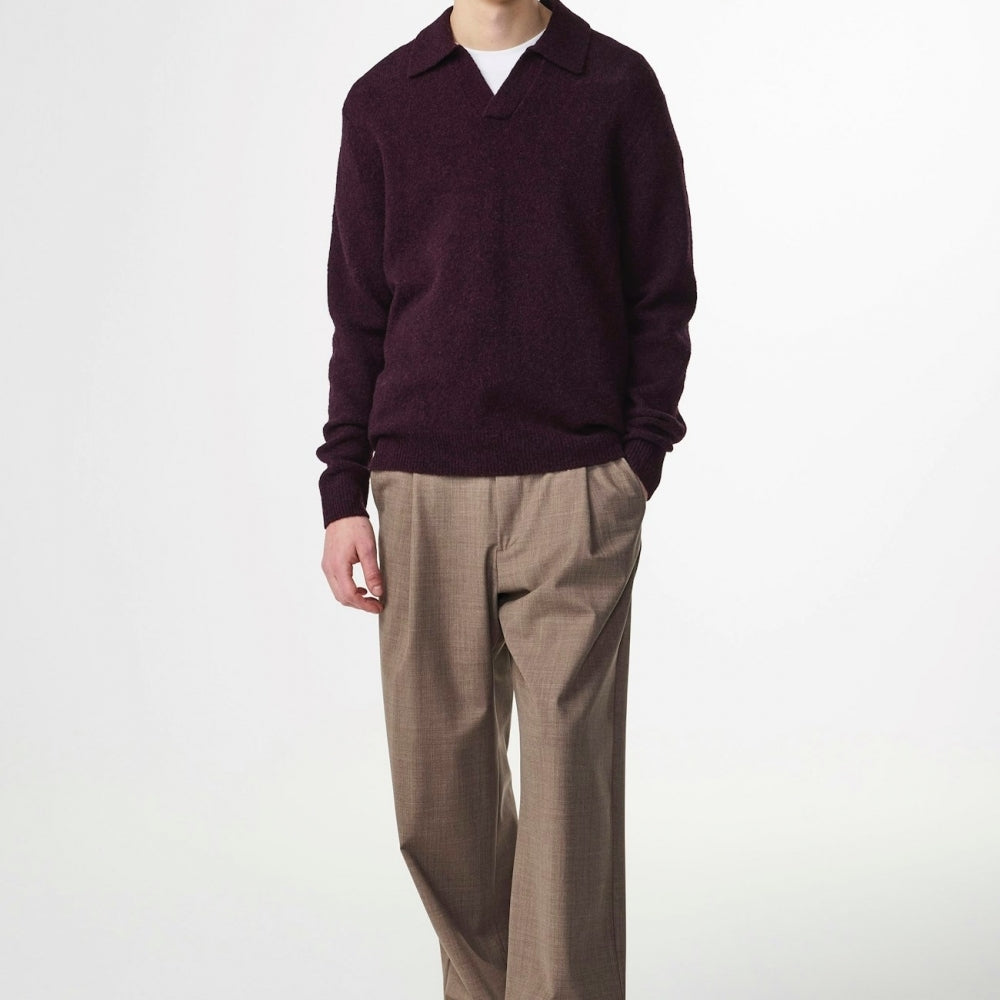 - Hope Boucle Yarn Polo - Wine Red