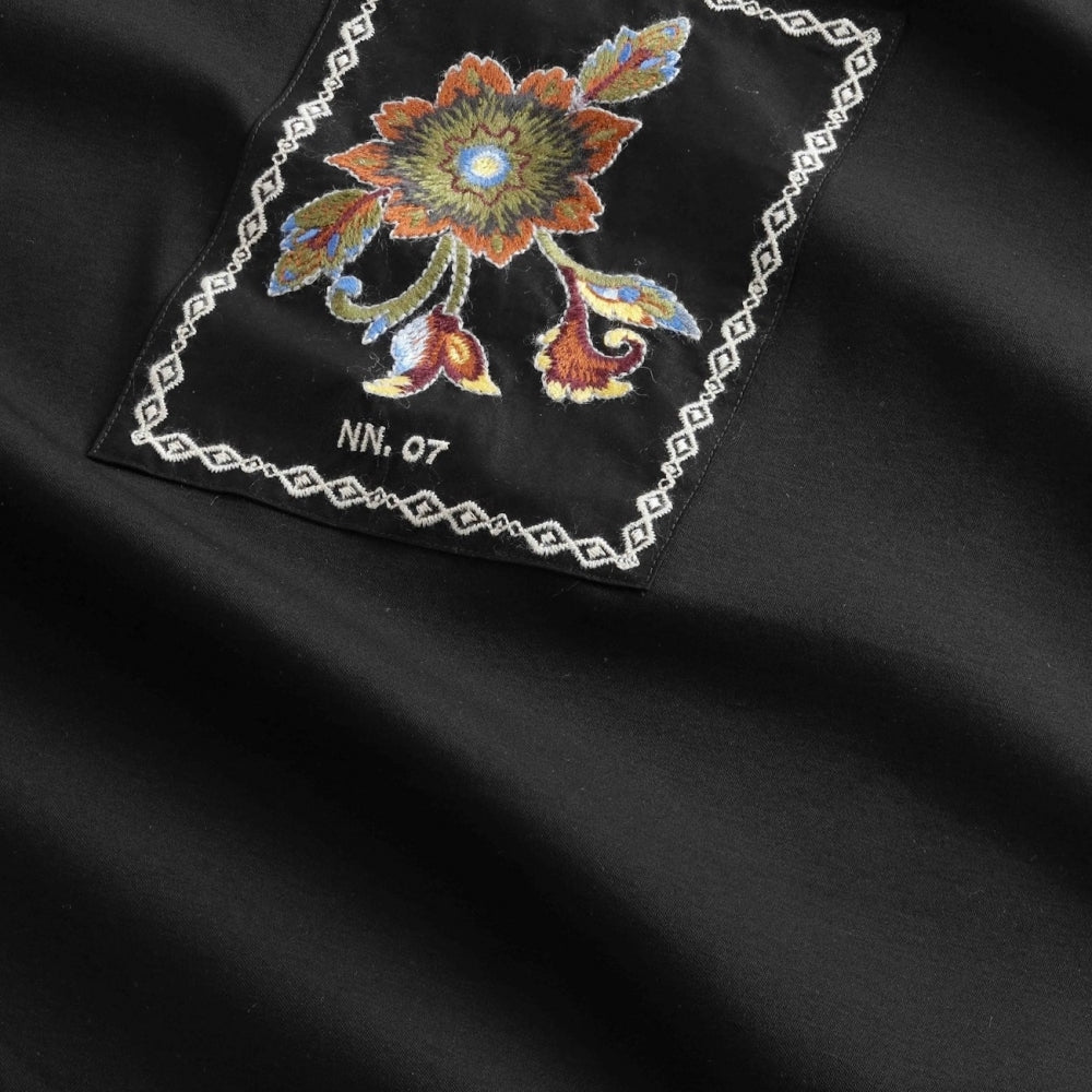 - Pedro Embroidered Cotton T-Shirt - Black