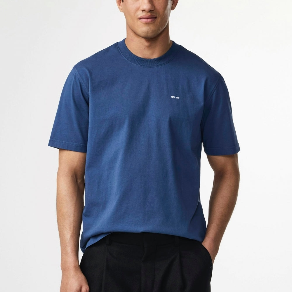 - Adam Casual Logo Pima Cotton T-Shirt - Denim Blue