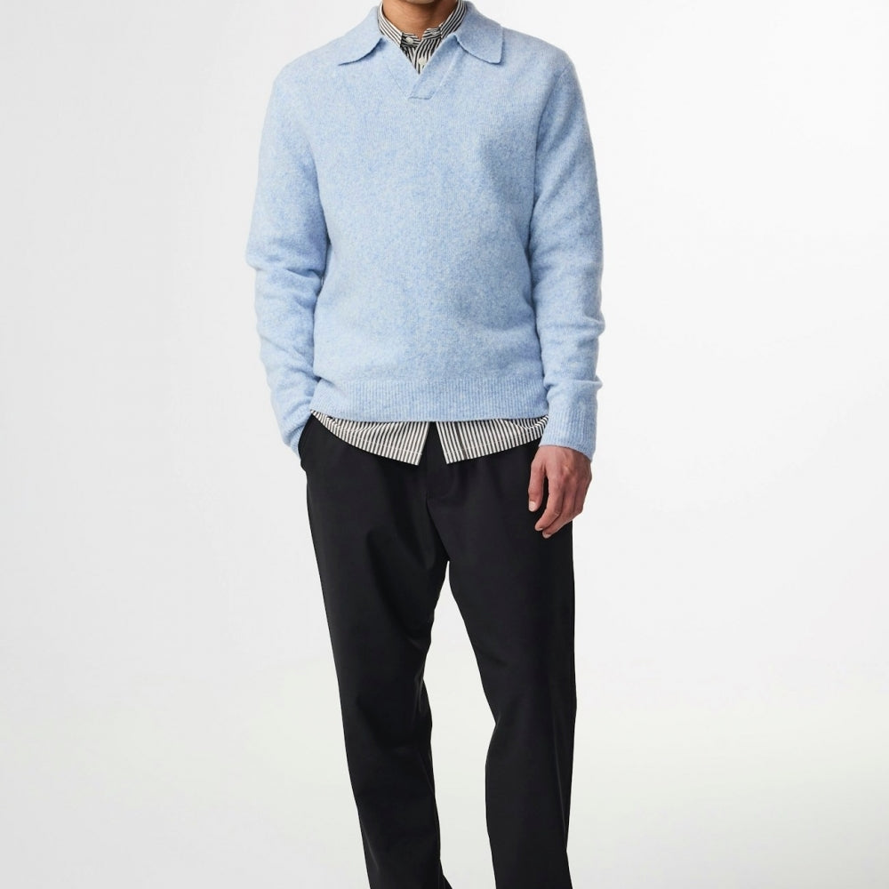 - Hope Boucle Yarn Polo - Cerulean