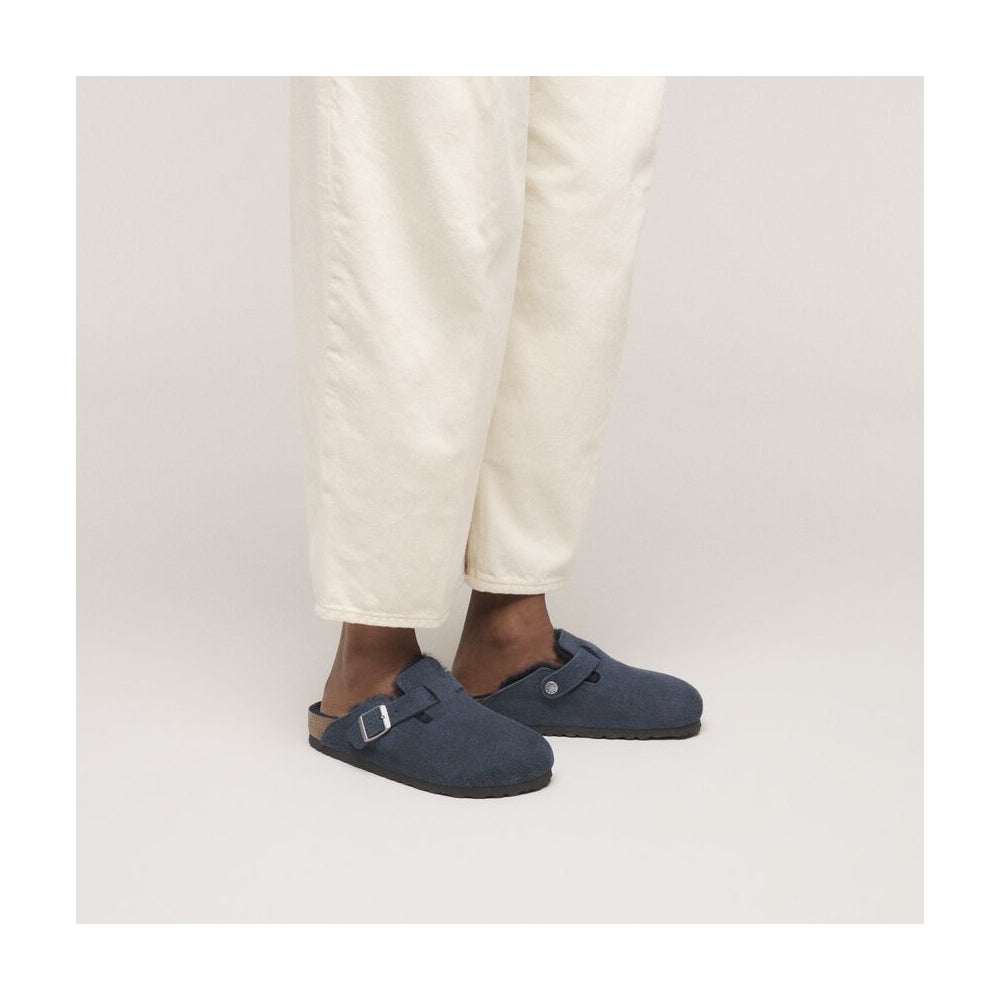 Boston Shearling Suede Leather Clog - New Navy