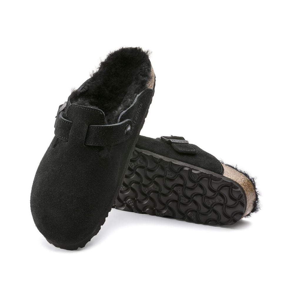 - Boston Shearling Suede Leather Clogs - Black