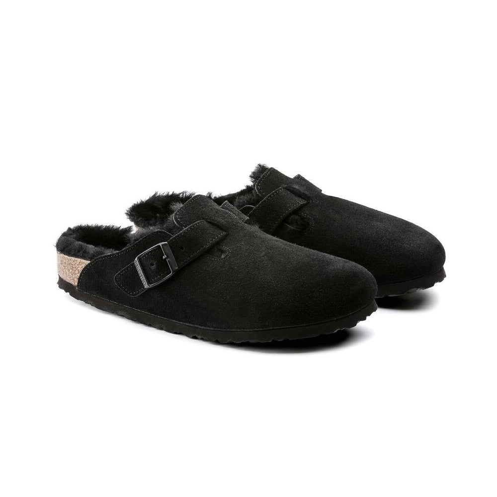 - Boston Shearling Suede Leather Clogs - Black