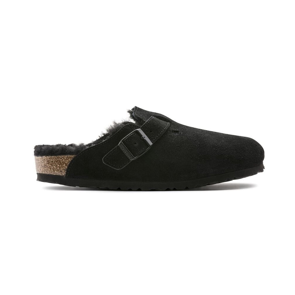 - Boston Shearling Suede Leather Clogs - Black
