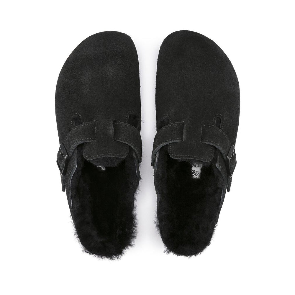 - Boston Shearling Suede Leather Clogs - Black