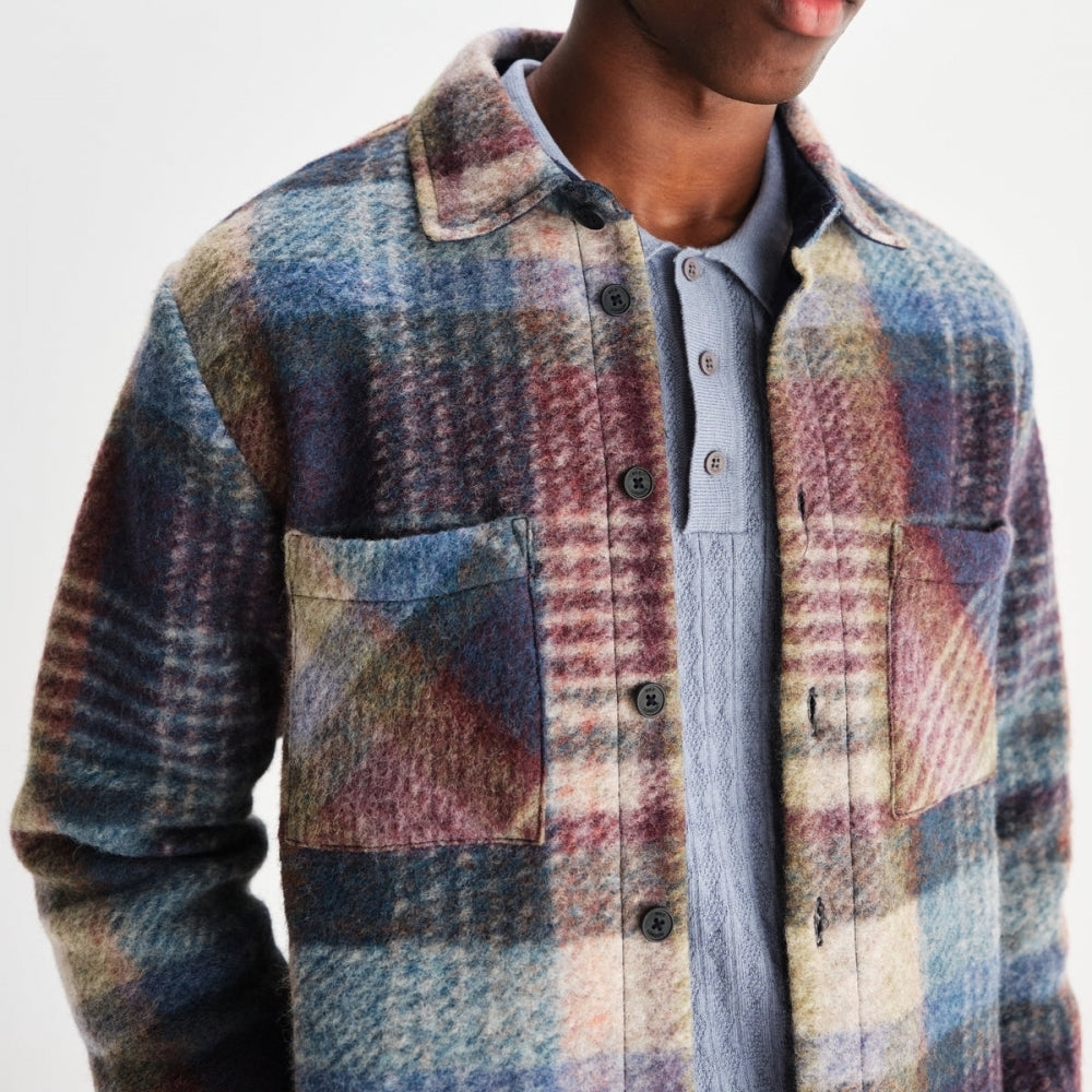 - Whiting Wool Check Overshirt - Blue/Multi