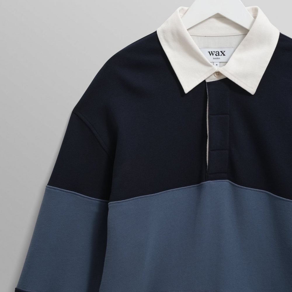 - Rowhill Paneled Loopback Rugby Shirt - Navy/Blue