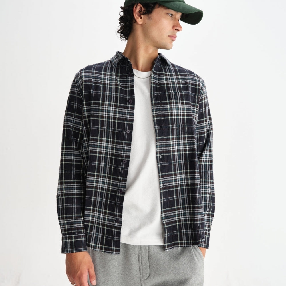 - Shelly Seersucker Flannel Shirt - Navy/Multi