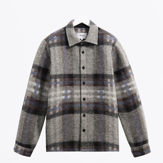 - Nolan Check Wool Overshirt - Grey/Blue
