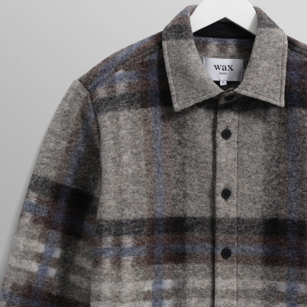- Nolan Check Wool Overshirt - Grey/Blue