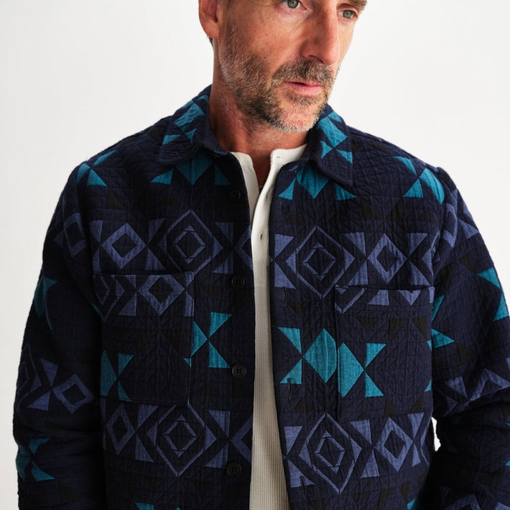 - Otto Blanket Quilted Overshirt - Navy/Teal