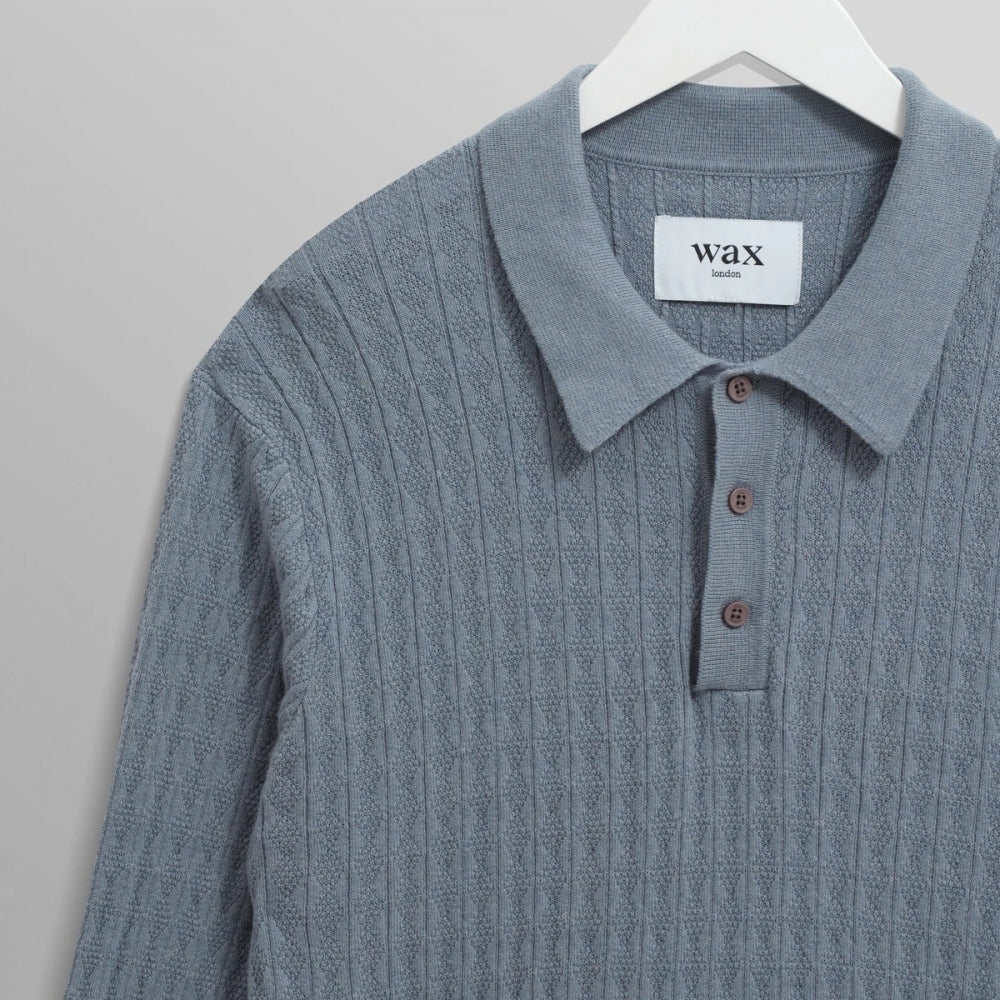 - Oban Diamind Stripe Knitted Polo - Grey Blue