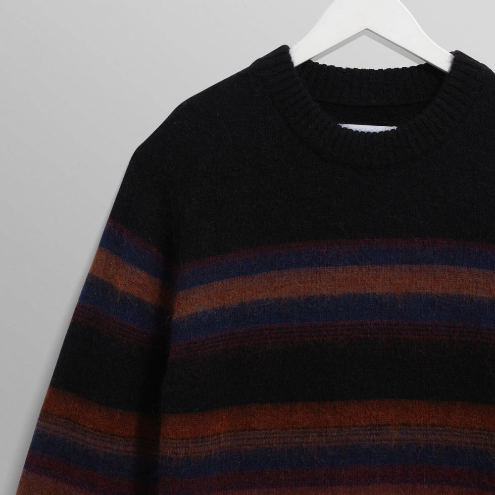 - Wilde Brush Stripe Wool Crewneck - Black And Dark Multicolour