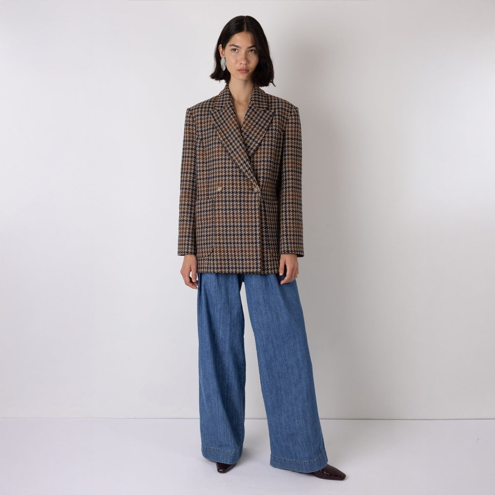 - Wilma Check Belted Blazer - Multi Brown