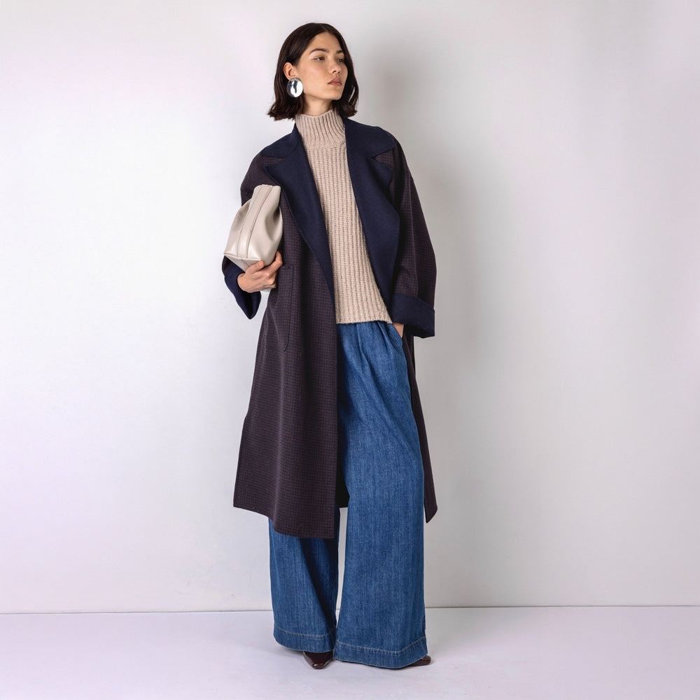 - Sally Belted Coat - Navy Brown