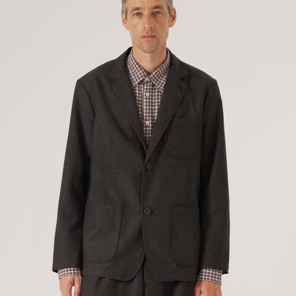 - Upcycled Italian Tweed Two Button Jacket - Brown