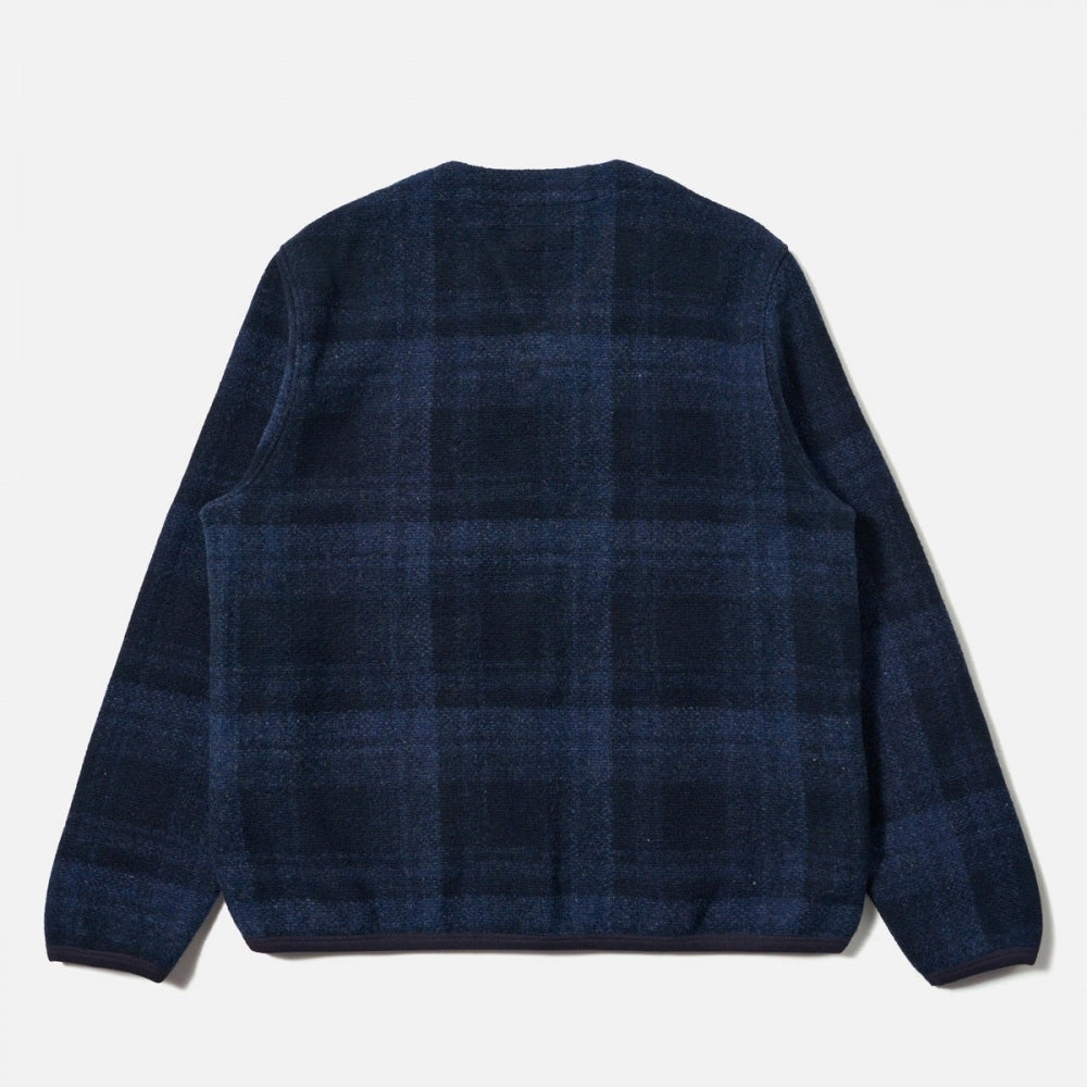- Moh Check Fleece Cardigan - Navy