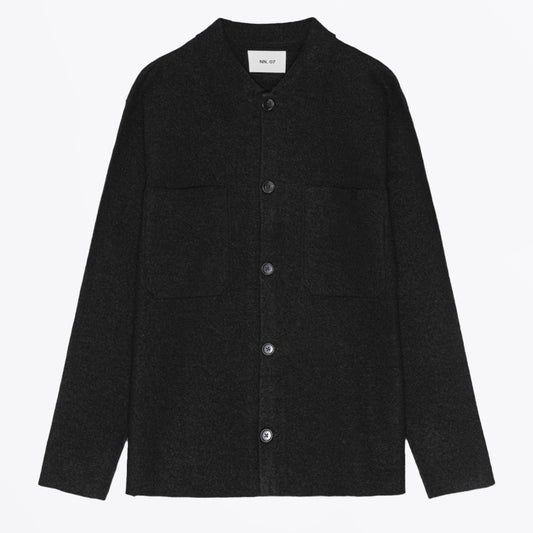- Jonas Boiled Wool Overshirt - Black