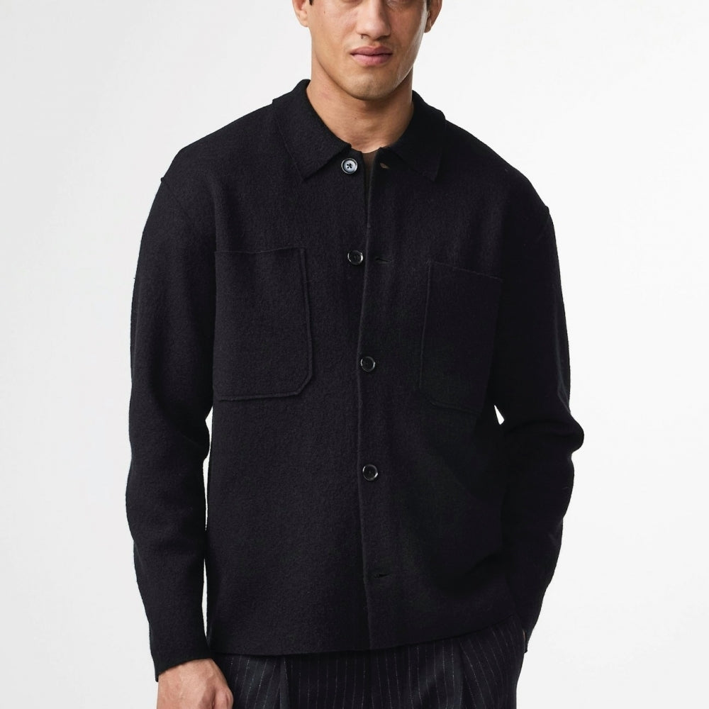 - Jonas Boiled Wool Overshirt - Black