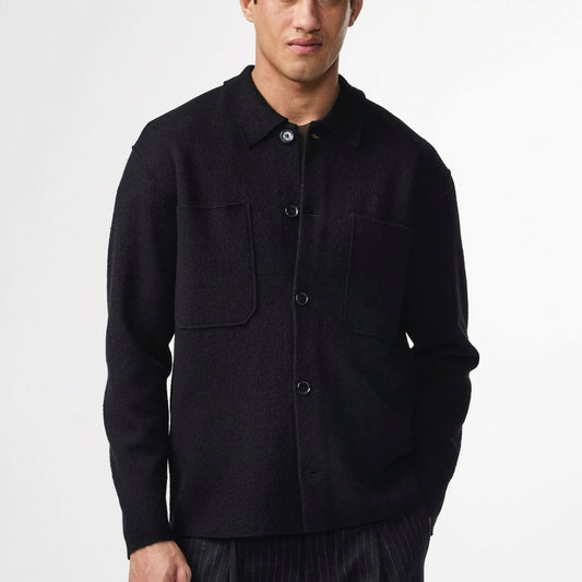 - Jonas Boiled Wool Overshirt - Black