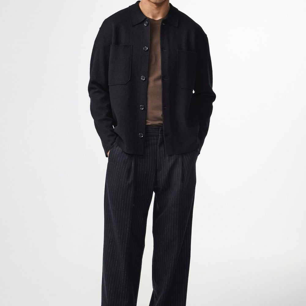 - Jonas Boiled Wool Overshirt - Black