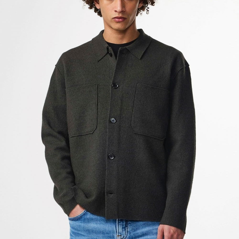 - Jonas Boiled Wool Overshirt - Dark Army