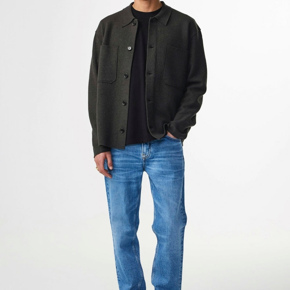 - Jonas Boiled Wool Overshirt - Dark Army