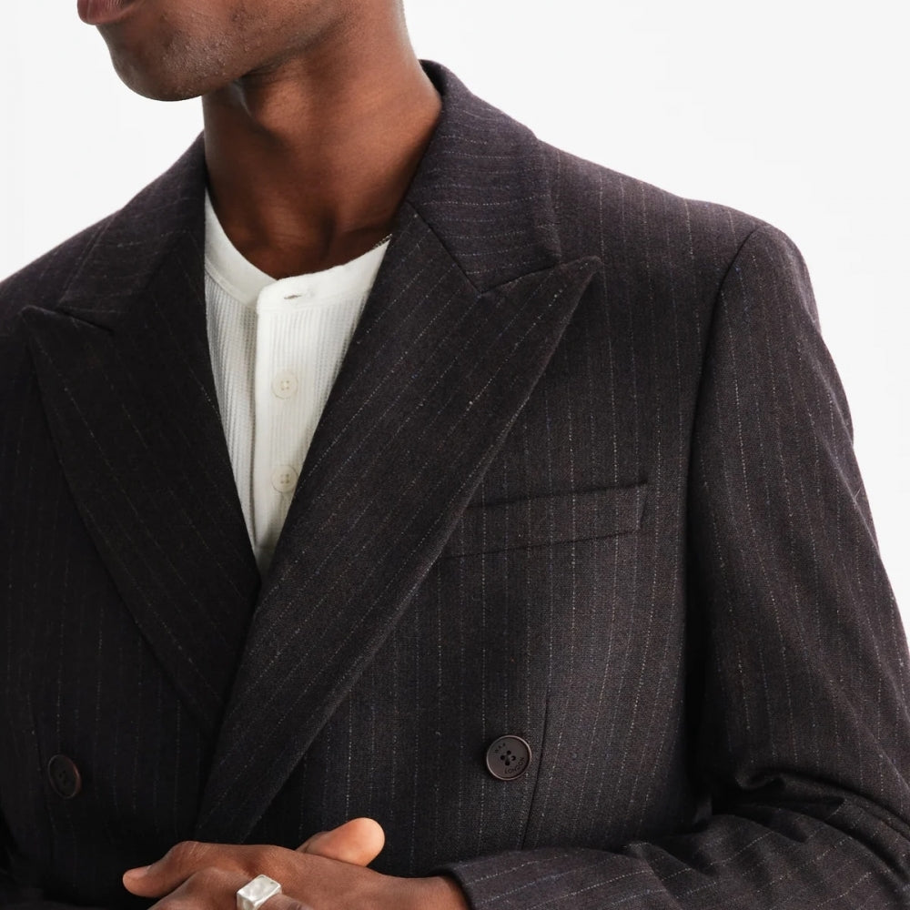 - Vigo Double Breasted Wool Pinstripe Blazer - Dark Brown
