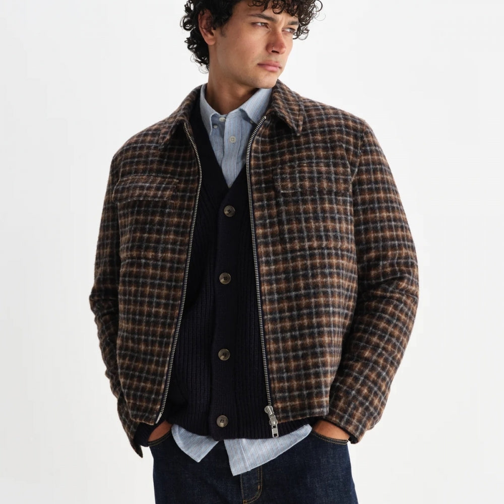 - Osier Drawn Check Jacket - Navy Brown